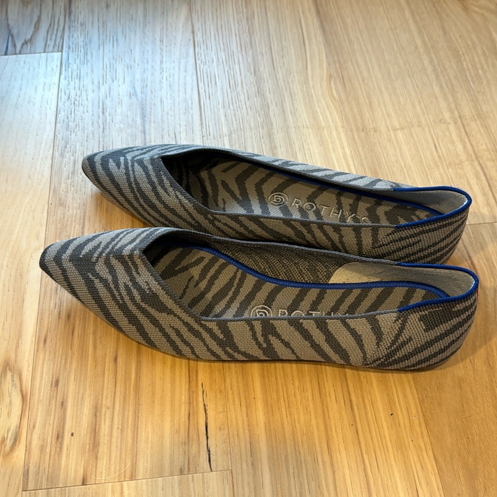 ROTHY'S THE POINT GREY ZEBRA WOMEN'S FLATS SHOES,  Size 10
